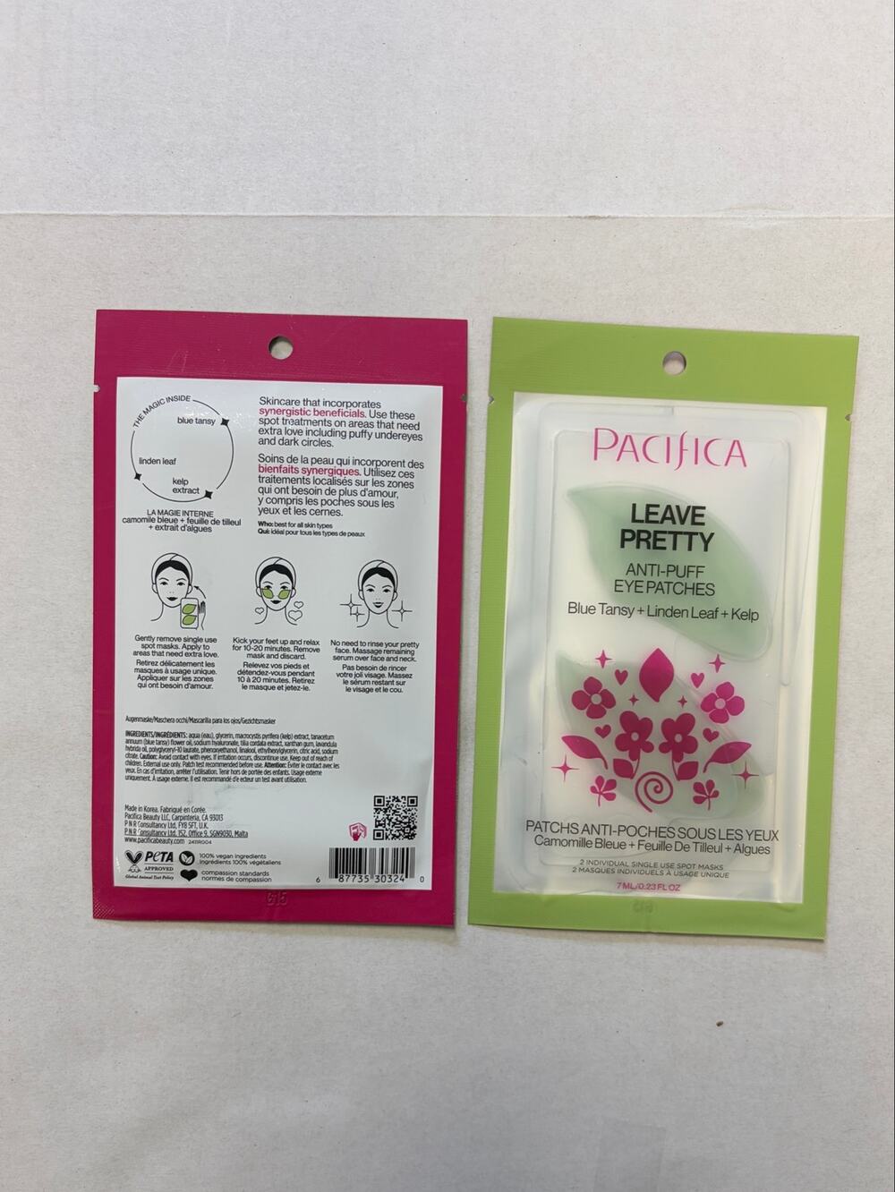 Pacifica Leave Pretty Anti-Puff Eye Patches Blue Tansy Linden Leaf Kelp 2 Pack